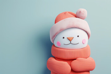 Wall Mural - Cute snowman with a Santa hat and scarf against a blue background.