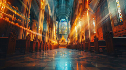 Wall Mural - An illustration of a blurred church building, representing the spiritual and holy atmosphere of faith and religion.