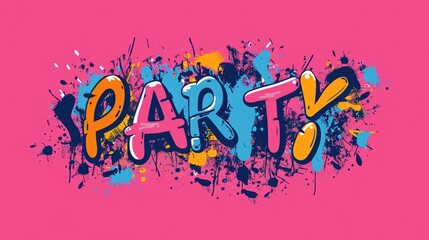 Poster - Colorful Party Theme with Vibrant Graffiti Style Text