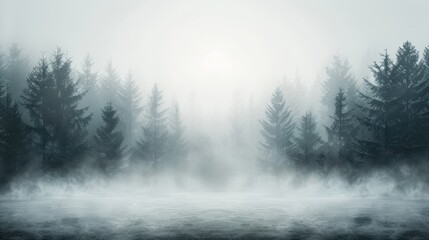 Naklejka na meble A foggy forest with trees and a misty sky