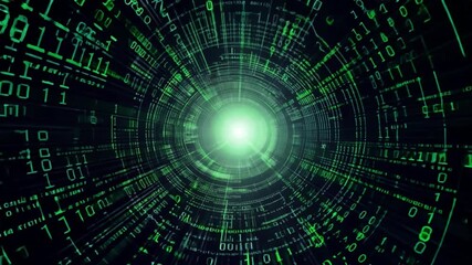 Leinwandbilder - A swirling tunnel of binary code with a bright light at the end.