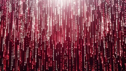 Fototapete - A dark background with red binary code raining down from the top of the frame.