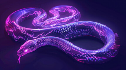 Canvas Print - A purple and blue snake with a lightning bolt on its head. The snake is glowing and he is a neon color