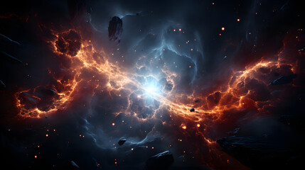 Wall Mural - a cosmic explosion of energy and light illuminates the deep space with bright red and blue colors an