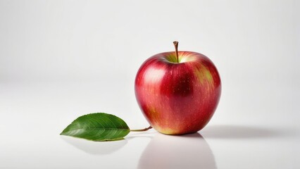 Wall Mural - a red apple with a leaf on a white surface