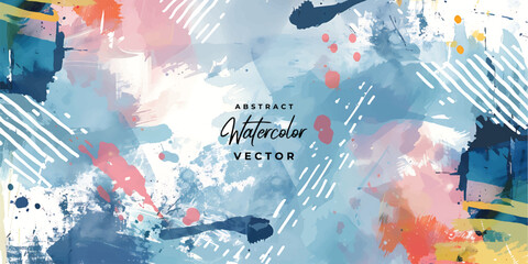 Wall Mural - watercolor art background vector. wallpaper design with paint brush. earth tone blue, pink watercolo