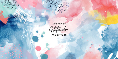 Wall Mural - watercolor art background vector. wallpaper design with paint brush. earth tone blue, pink watercolo