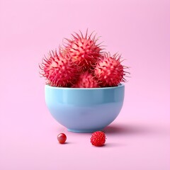 Canvas Print - Rambutan fruit candy concept idea on blue color background. Minimal fruit idea. 3D render.








