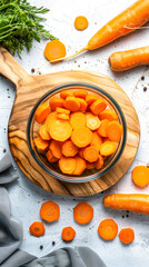 Poster - Carrot slices filled in bowl placed on chopping board