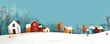 © Atchariya63 - A whimsical winter landscape featuring colorful houses covered in snow, surrounded by vibrant trees and a clear blue sky.