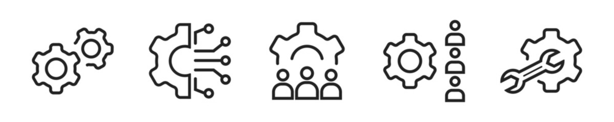 Wall Mural - business setting icon set. set of 5 outline icons related to setting. linear icon collection. settin