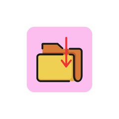 Sticker - Icon of downloading files in folder. Document, project, data. Computing concept. Can be used for topics like new information, archive, business