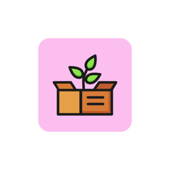 Wall Mural - Line icon of plant growing in box. Product growth, seedling, beginning. Startup concept. For topics like agriculture, business, biology