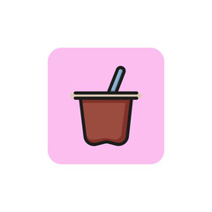 Sticker - Yogurt line icon. Spoon, container, breakfast. Food concept. Can be used for topics like diet, healthy nutrition, dairy