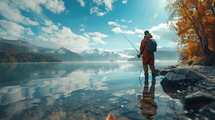 Wall Mural - A man is a fisherman on a fishing trip.