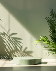 Aufkleber - Minimalist Green Podium On Monochromatic Background With Natural Soft Lighting And Shadows