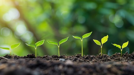 Wall Mural - plant growth young tree seedlings with sunrise light background for botanical environmental developm