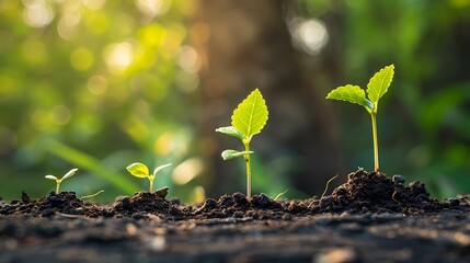 Wall Mural - plant growth young tree seedlings with sunrise light background for botanical environmental developm