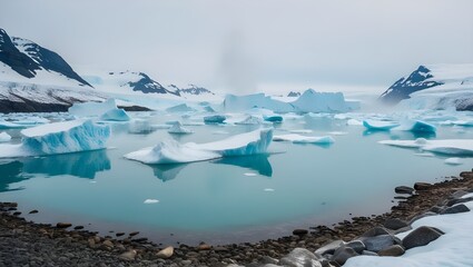 A serene and majestic icy lagoon in Iceland surrounded.generative.ai 