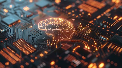 Wall Mural - artificial circuit brain with data digital innovation for futuristic modern electronic world researc