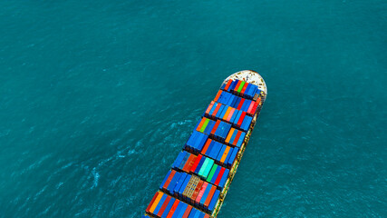 Aerial view of the freight shipping transport system cargo ship container. international transportation Export-import business, logistics, transportation industry concepts