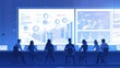 © Budi - illustration of a group of people working in front of a big screen with charts