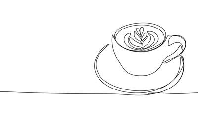 Wall Mural - Cappuccino one line continuous. Cappuccino in cap line art. Hand drawn vector art.