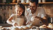 © Thanos - Happy Father and Daughter Making Dough in Family Kitchen
