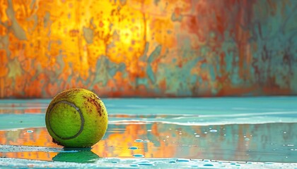 Wall Mural - Tennis ball on a colorful background