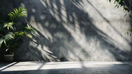 Sticker - Sunlit gray concrete studio with leaf shadows. Summer backdrop for showcasing products.