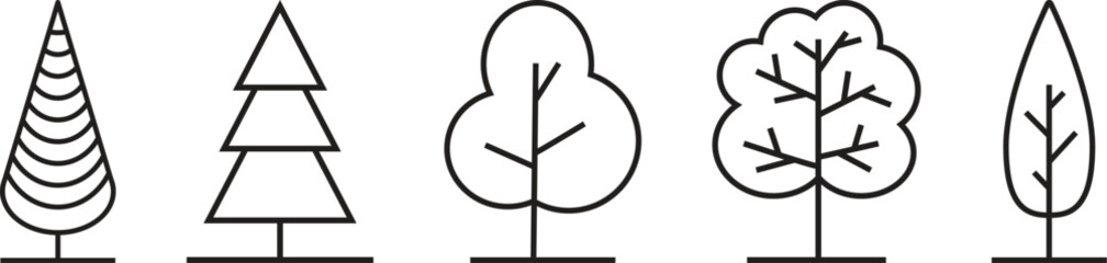 Wall Mural - tree icon set. simple outline icons of tree for design element. transparent png and vector illustrat