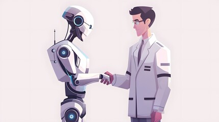 Canvas Print - Robot Handshake with Scientist.