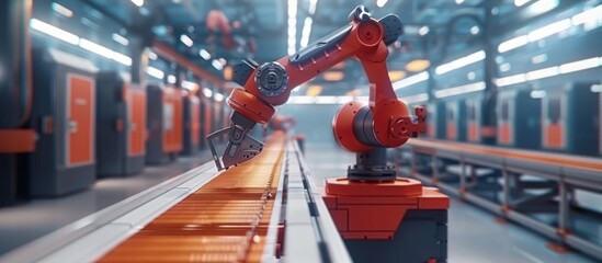 Poster - Robotic Arm Working on a Conveyor Belt in a Modern Factory