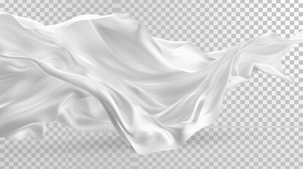 Elegant white satin silk fabric pieces hovering in the air on a transparent background, PNG template for graphic design mockups