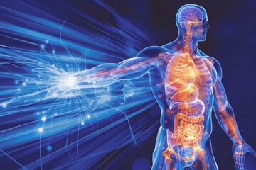 3d illustration of the human body highlighting the cardiovascular system, emphasizing medical resear