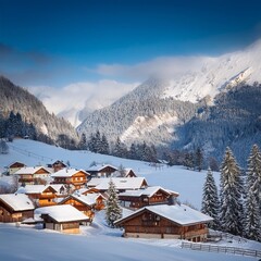 Wall Mural - winter village in the Alps, AI generated