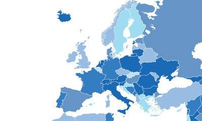 Europe map with individual colors,isolated on white background for website layouts,background,education, precise,customizable,Travel worldwide,map silhouette backdrop,earth geography, political.