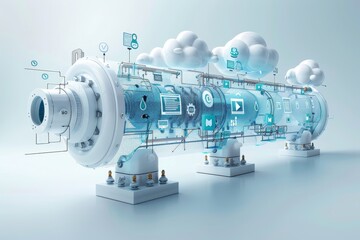 Leinwandbilder - Futuristic digital communication technology depicted through a complex network of data and cloud-based systems