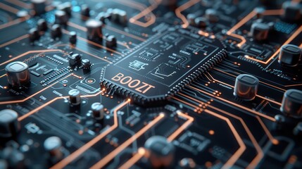 conceptual image of a budget as a complex circuit board, with each circuit and node representing different financial activities and dependencies