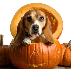 Wall Mural - beagle in pumpkin