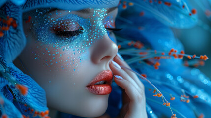 Canvas Print - Ethereal Beauty with Blue Makeup