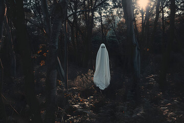 Canvas Print - Halloween ghost in a dark forest