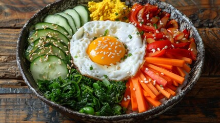 Wall Mural - Vegetarian bibimbap bowl with fresh vegetables - generative ai