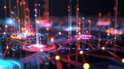 conceptual representation of a budget as a network of light beams, with intersections highlighting key financial decisions and allocations