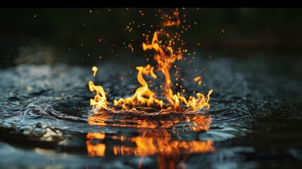Wall Mural - Fire Burning on Water.