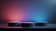 © NiponTK - Modern abstract podium with multicolor lighting, suitable for showcasing products or presentations.