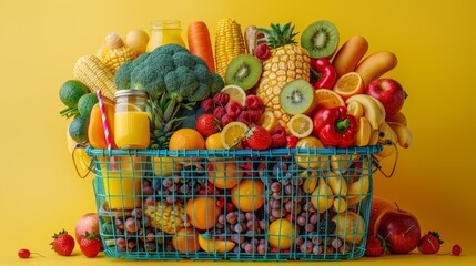 Wall Mural - Healthy food basket full of fresh fruits and vegetables - generative ai