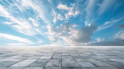 Wall Mural - Empty square platform and blue sky with white clouds landscape