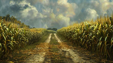 Wall Mural - A path in the middle of a corn field