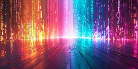 Leinwandbilder - Abstract digital artwork featuring vibrant neon lights and colors, capturing the essence of modern technology and futuristic design in a dazzling and creative display